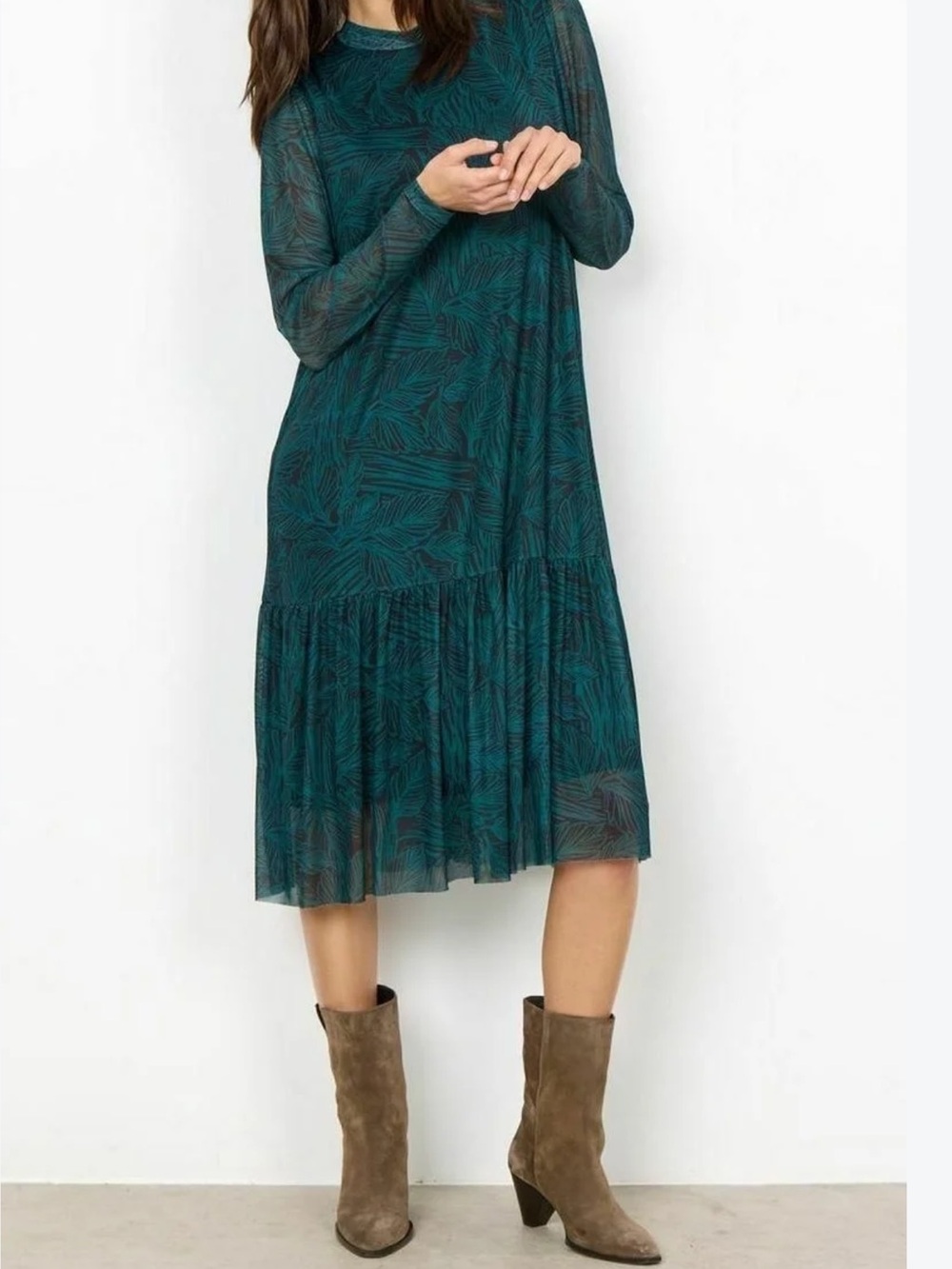 Soya concept Teal Leaf-Print dress XS